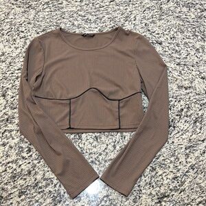 SHEIN Brown Long Sleeve Fitted Bodysuit